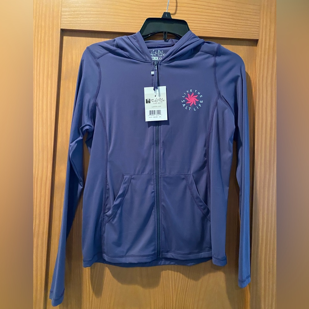 Salt Life Women’s Steel Blue SLX Performance Zip Up Hoodie Jacket NWT